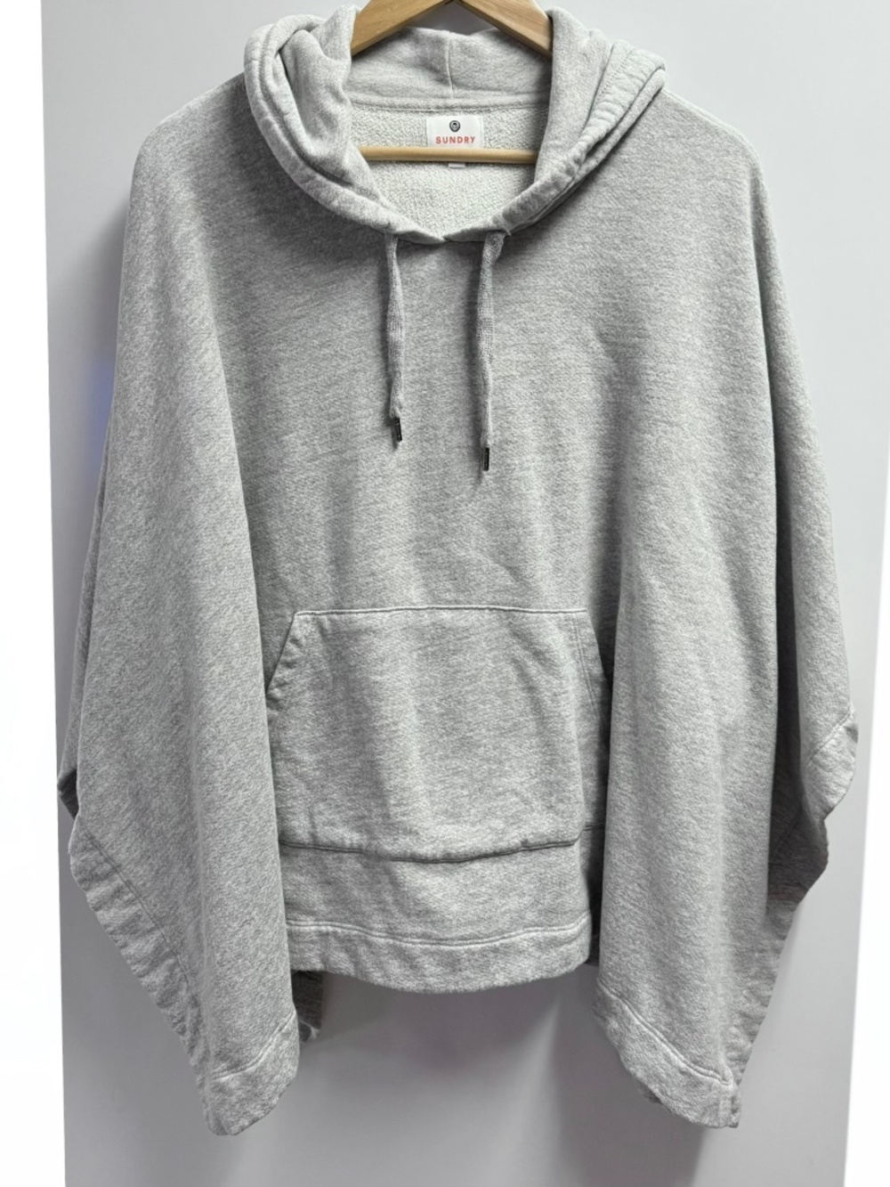 Sundry Hooded French Terry Sweatshirt Poncho Heather Gray Oversized One Size